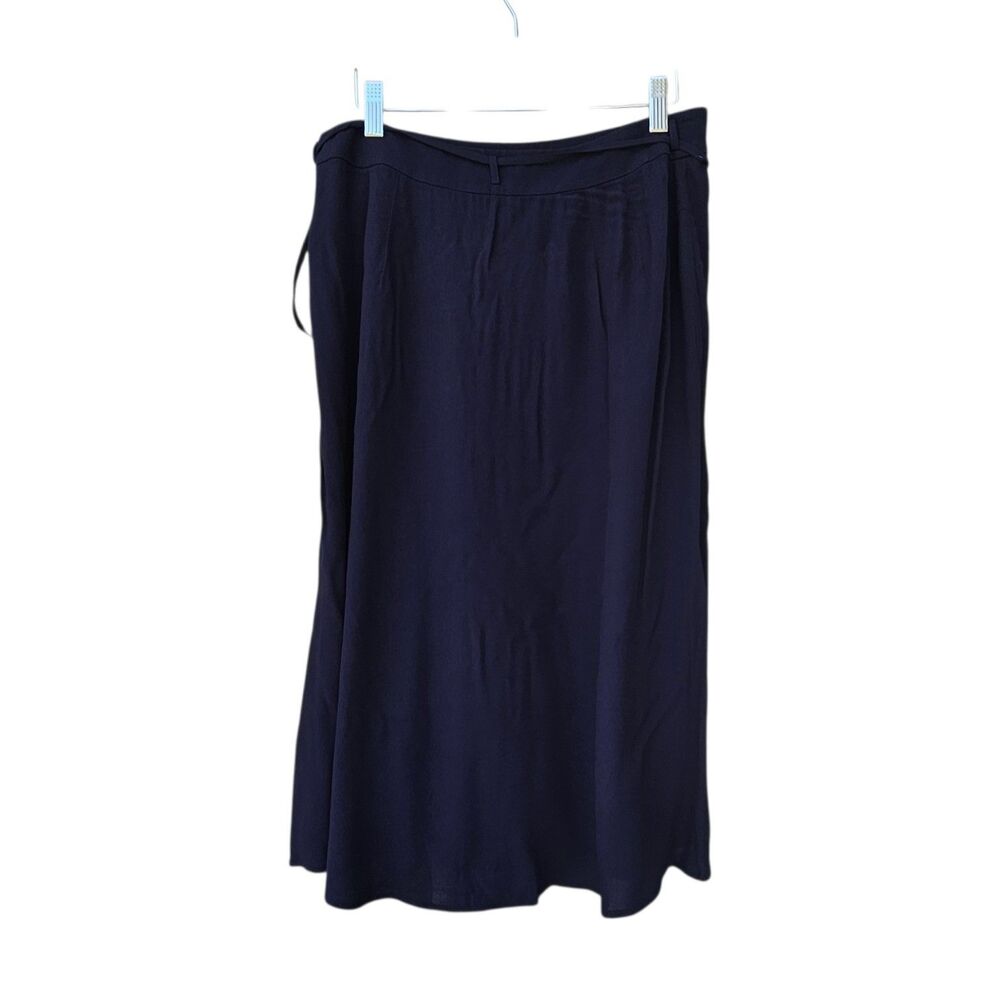 NWT Talbots Navy Blue Faux Midi Wrap Skirt Buttons Nautical Coastal 10 PETITE - Picture 3 of 9